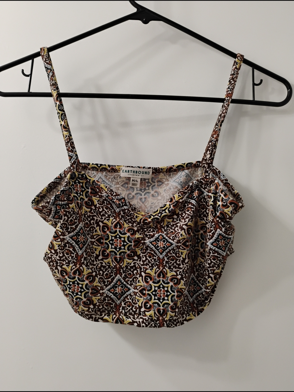 EARTHBOUND Brown Multi-Patterned Spaghetti Strap Crop Cami